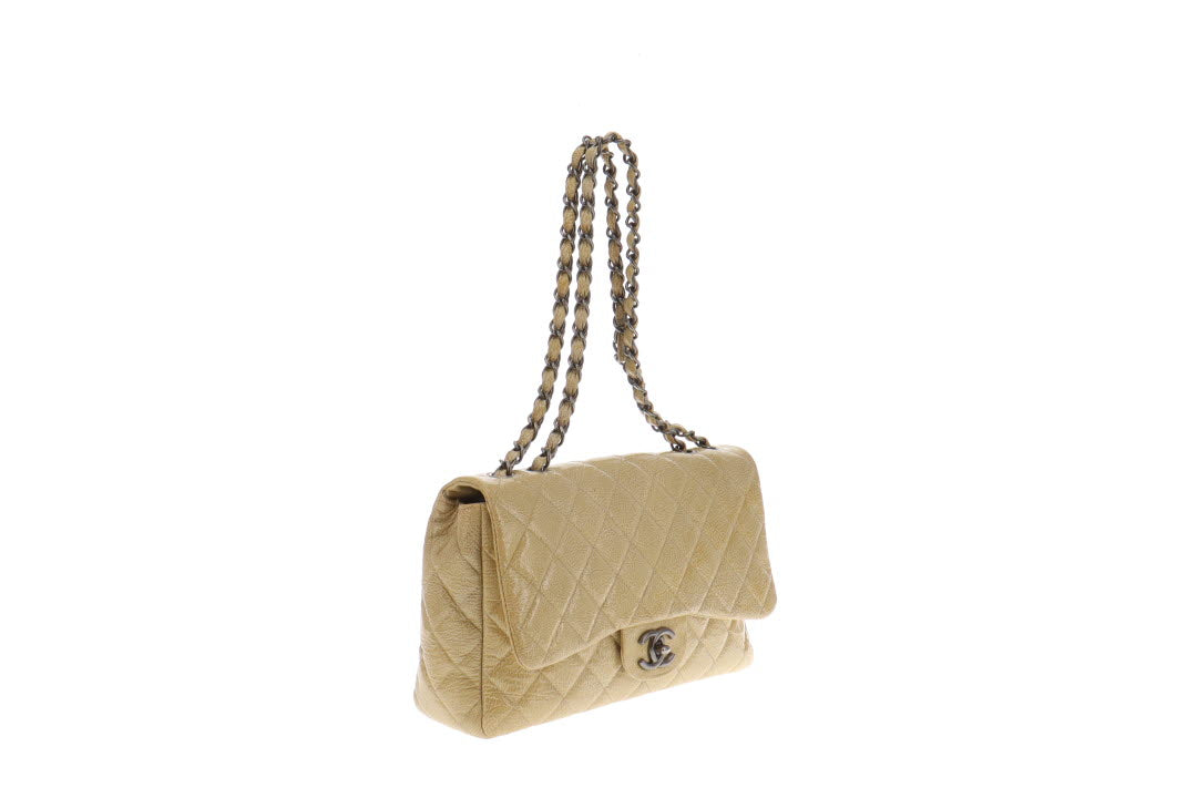 Chanel Gold Crinkled Patent Leather Seasonal Single Flap Bag 2008/09
