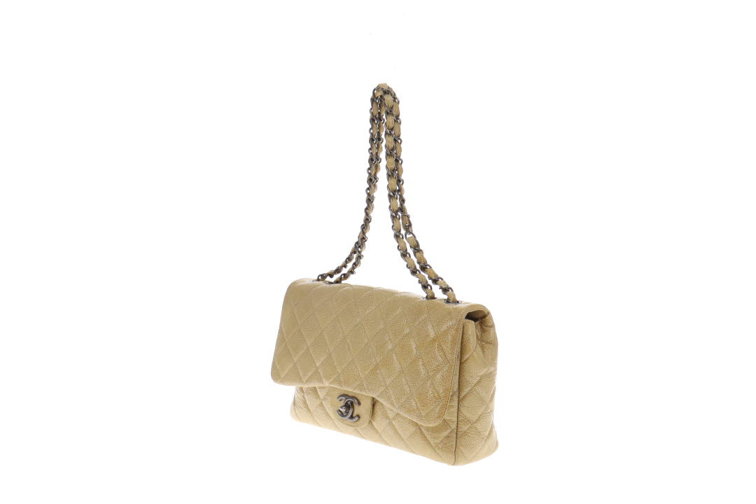 Chanel Gold Crinkled Patent Leather Seasonal Single Flap Bag 2008/09