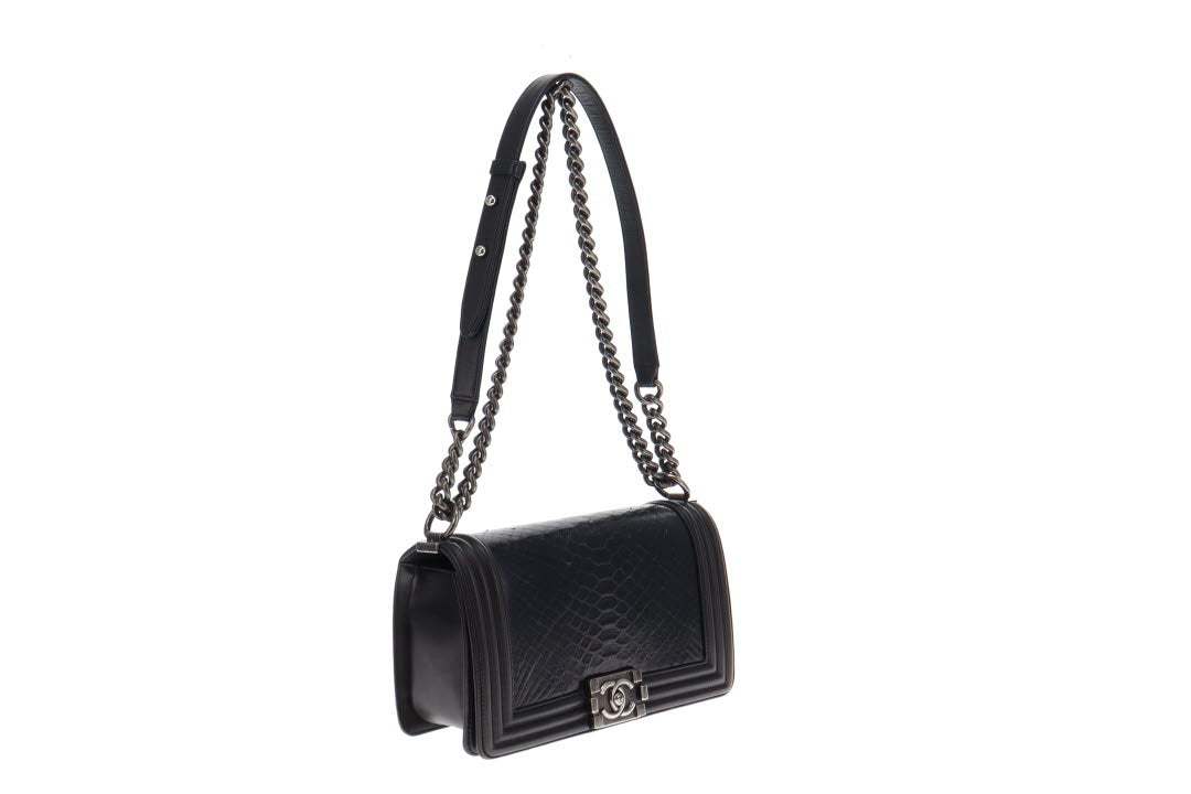 Chanel Navy Leather and Python Old Medium Boy Bag 2014
