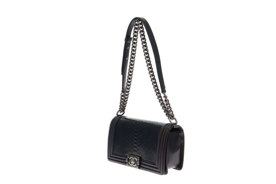Chanel Navy Leather and Python Old Medium Boy Bag 2014
