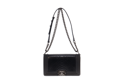 Chanel Navy Leather and Python Old Medium Boy Bag 2014