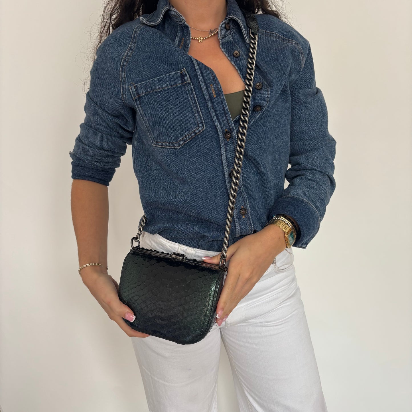 Chanel Python Dark Emerald Box Bag 2013 Rare Luxe Ligne
