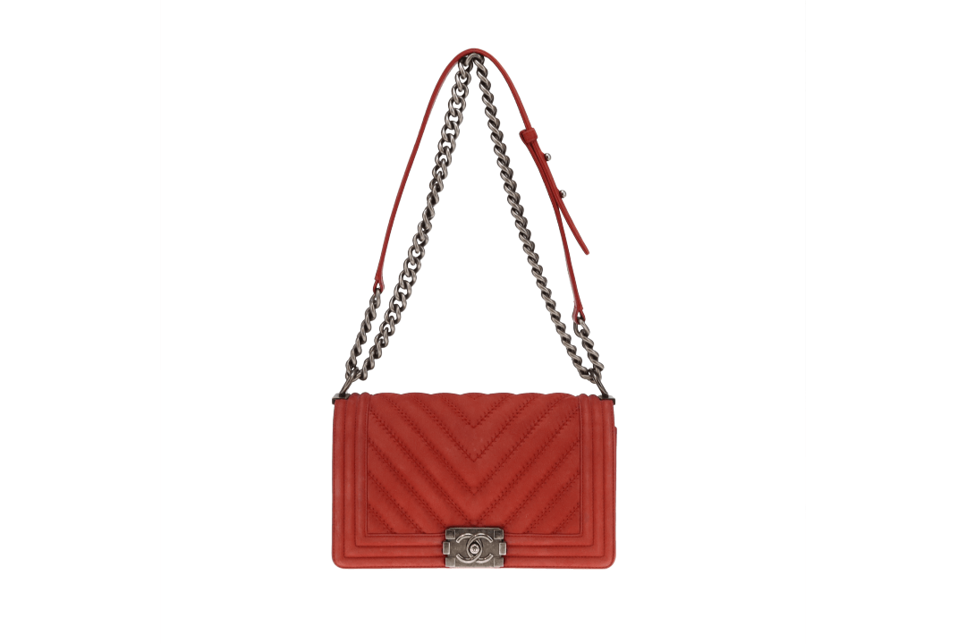 Chanel Boy Bag Medium Red Chevron Nubuck 2017