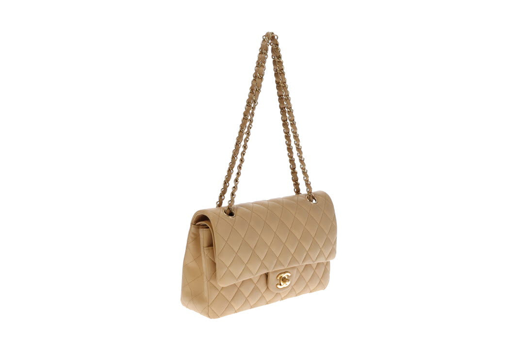 Chanel Classic Medium Double Flap Beige Leather GHW 2012