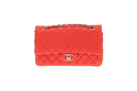 Chanel Classic Medium Double Flap Coral Red Lambskin SH 2008/09