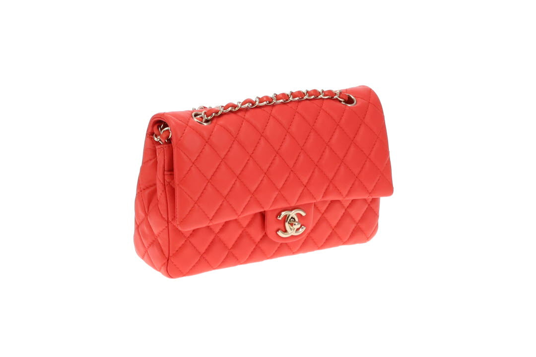 Chanel Classic Medium Double Flap Coral Red Lambskin SH 2008/09