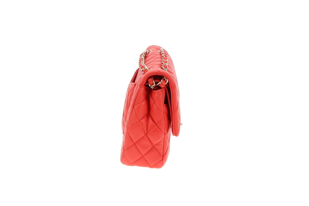 Chanel Classic Medium Double Flap Coral Red Lambskin SH 2008/09