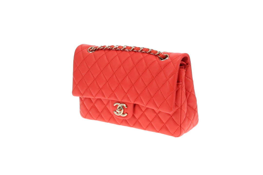 Chanel Classic Medium Double Flap Coral Red Lambskin SH 2008/09