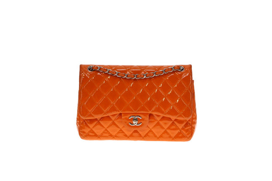 Chanel Classic Jumbo Double Flap Orange Patent SHW 2014
