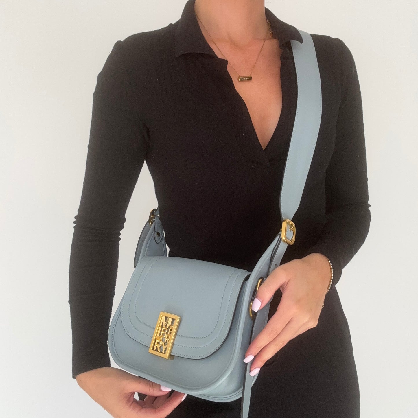 Mulberry Sadie Cloud Blue Silky Calf GHW