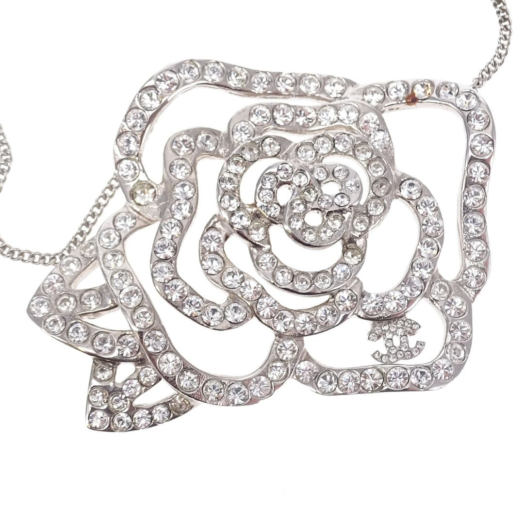 Chanel Camelia Strass Detail Large Pendant On Short Chain Necklace 2007P