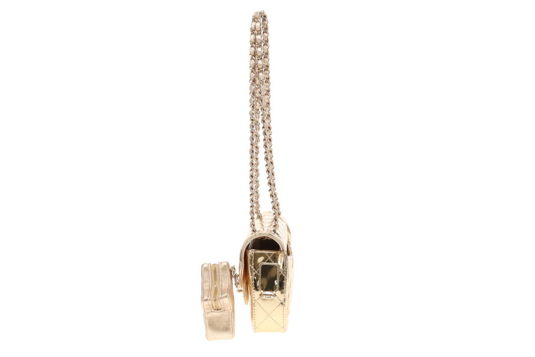 Chanel Mini Flap Bag in Mirrored Calf with Star Coin Purse in Metallic Calf 2024