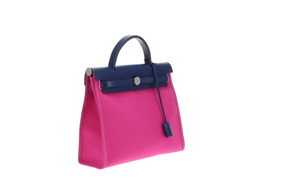 Hermes Magnolia Canvas and Bleu Saphir Vache Hunter Herbag Zip 31cm
