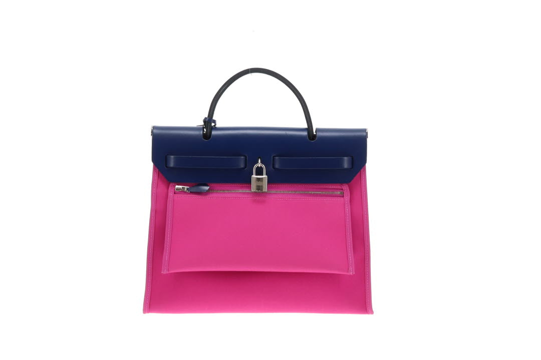 Hermes Magnolia Canvas and Bleu Saphir Vache Hunter Herbag Zip 31cm