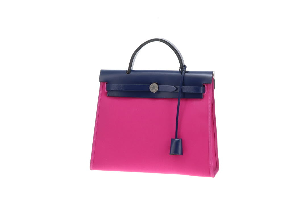 Hermes Magnolia Canvas and Bleu Saphir Vache Hunter Herbag Zip 31cm