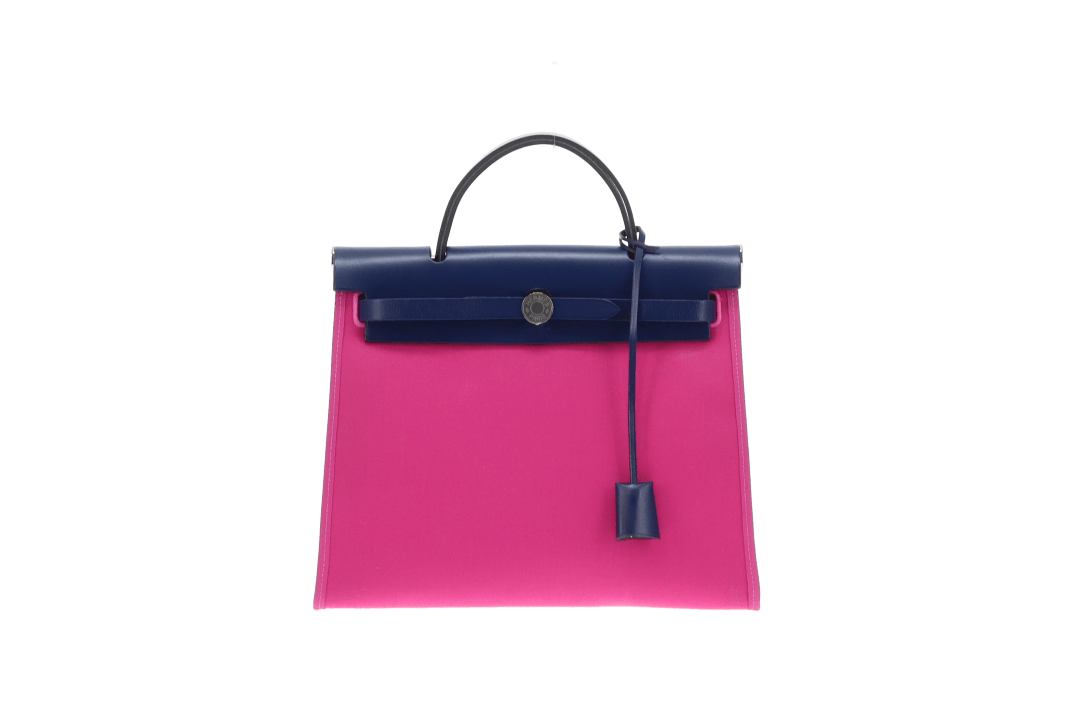 Hermes Magnolia Canvas and Bleu Saphir Vache Hunter Herbag Zip 31cm