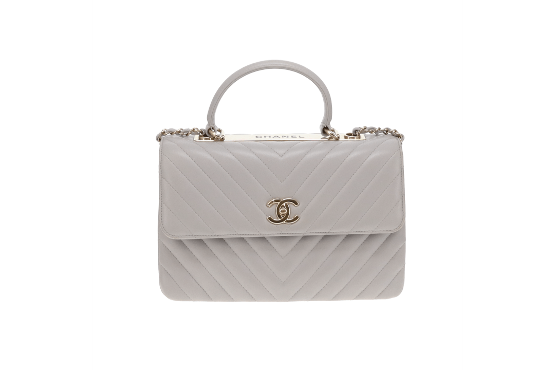 Chanel Trendy Chevron Quilted Medium CC Flap Bag Grey 2018