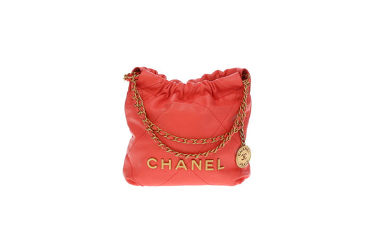 Chanel 22 Mini Coral Pink Leather Shiny Calfskin GHW