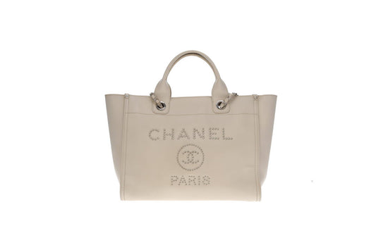 Chanel Deauville Tote Bag Small Cream Caviar 2018