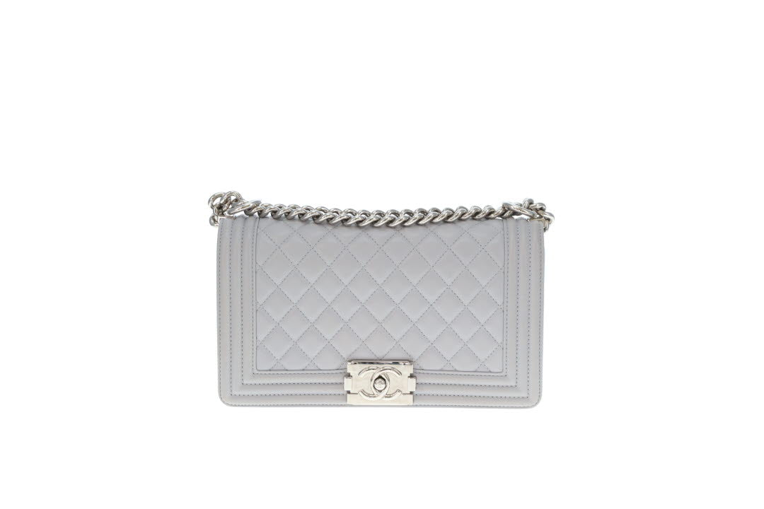 Chanel Boy Bag New Medium Grey Lambskin SHW 2017/18
