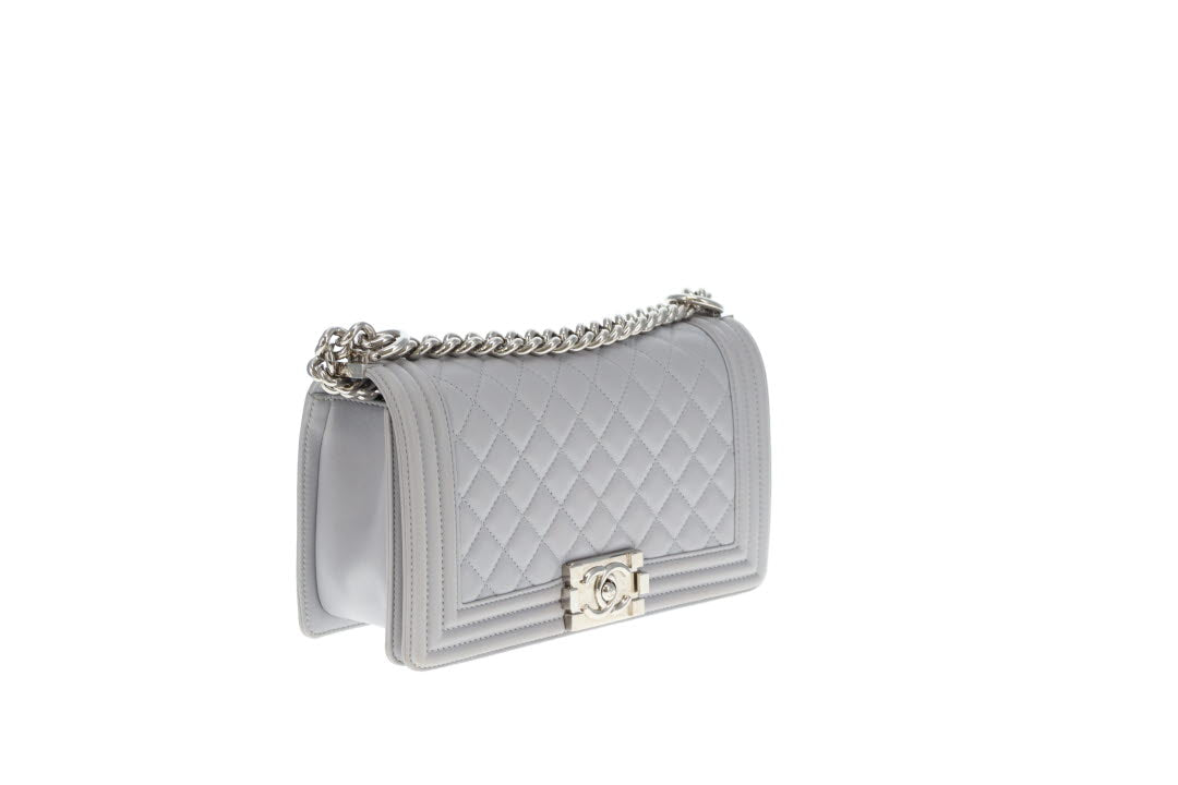 Chanel Boy Bag New Medium Grey Lambskin SHW 2017/18