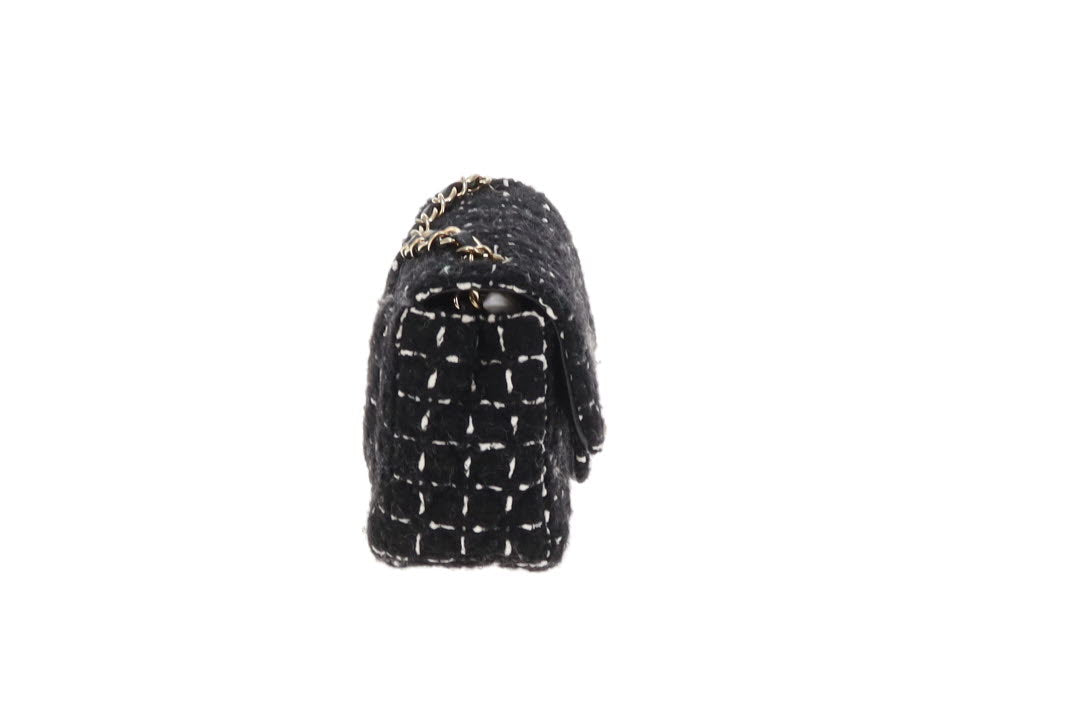 Chanel Mini Rectangle Flap Bag Black Tweed GHW 2023