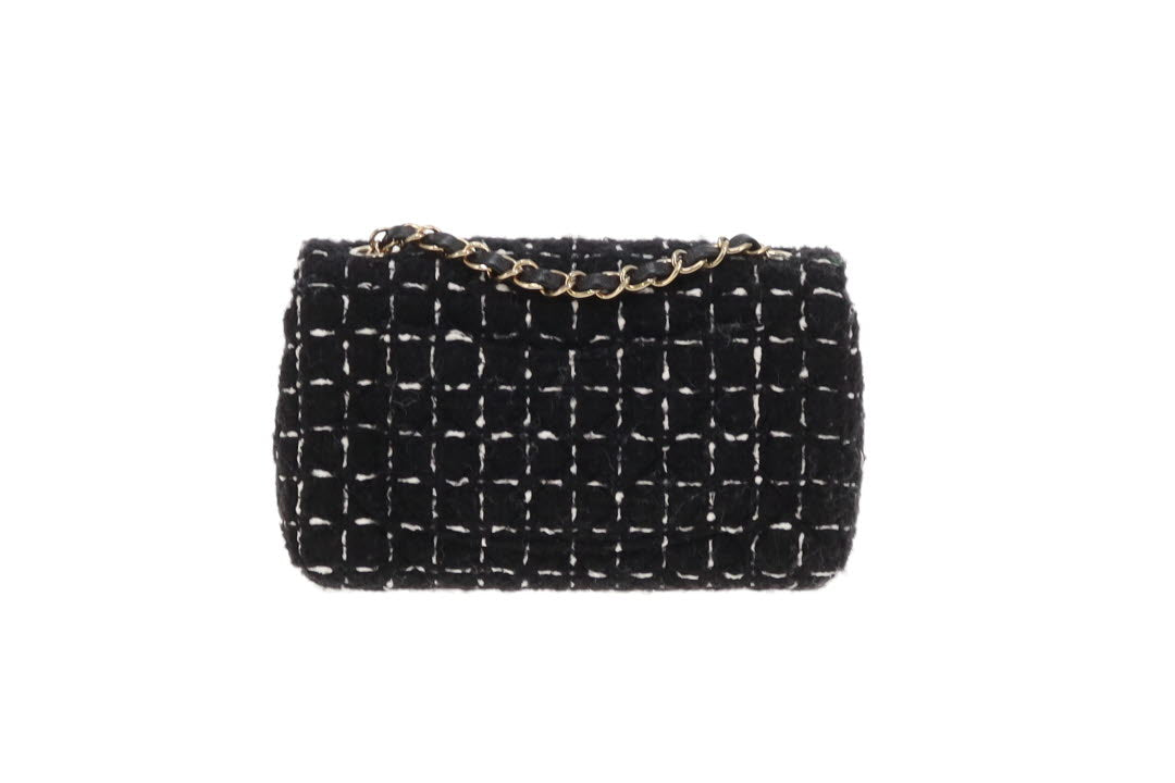 Chanel Mini Rectangle Flap Bag Black Tweed GHW 2023