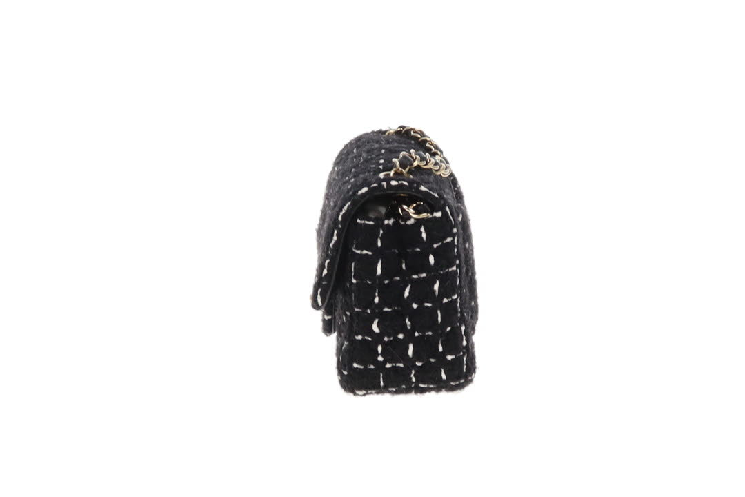 Chanel Mini Rectangle Flap Bag Black Tweed GHW 2023