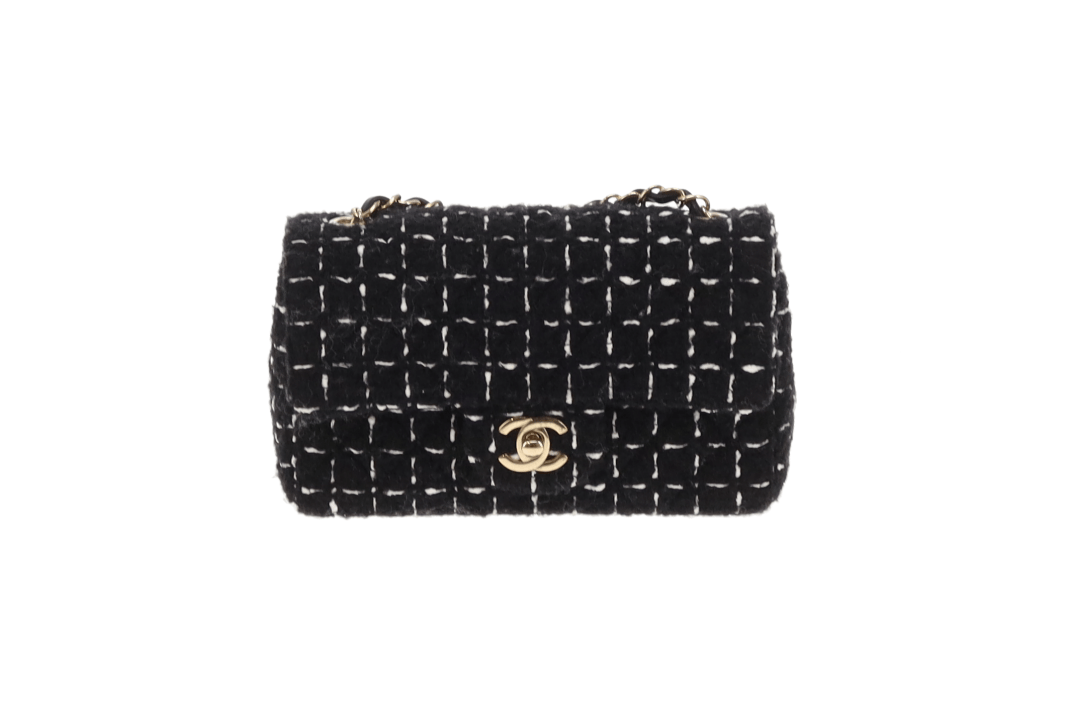 Chanel Mini Rectangle Flap Bag Black Tweed GHW 2023