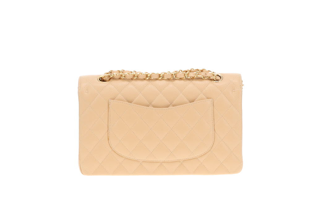 Chanel Classic Double Flap Medium Beige Caviar With Gold Hardware
