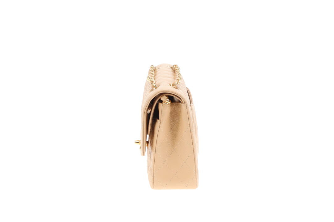 Chanel Classic Double Flap Medium Beige Caviar With Gold Hardware