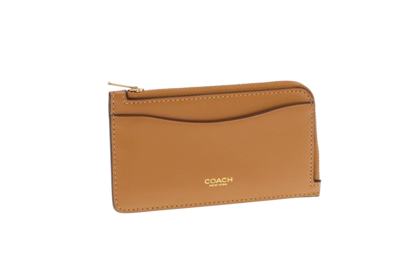 Coach New York Zip Card Case Honey Brown Leather