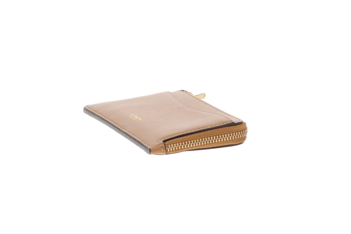 Coach New York Zip Card Case Honey Brown Leather