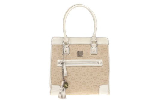 MCM Gold Leather & Canvas Tassel Tote