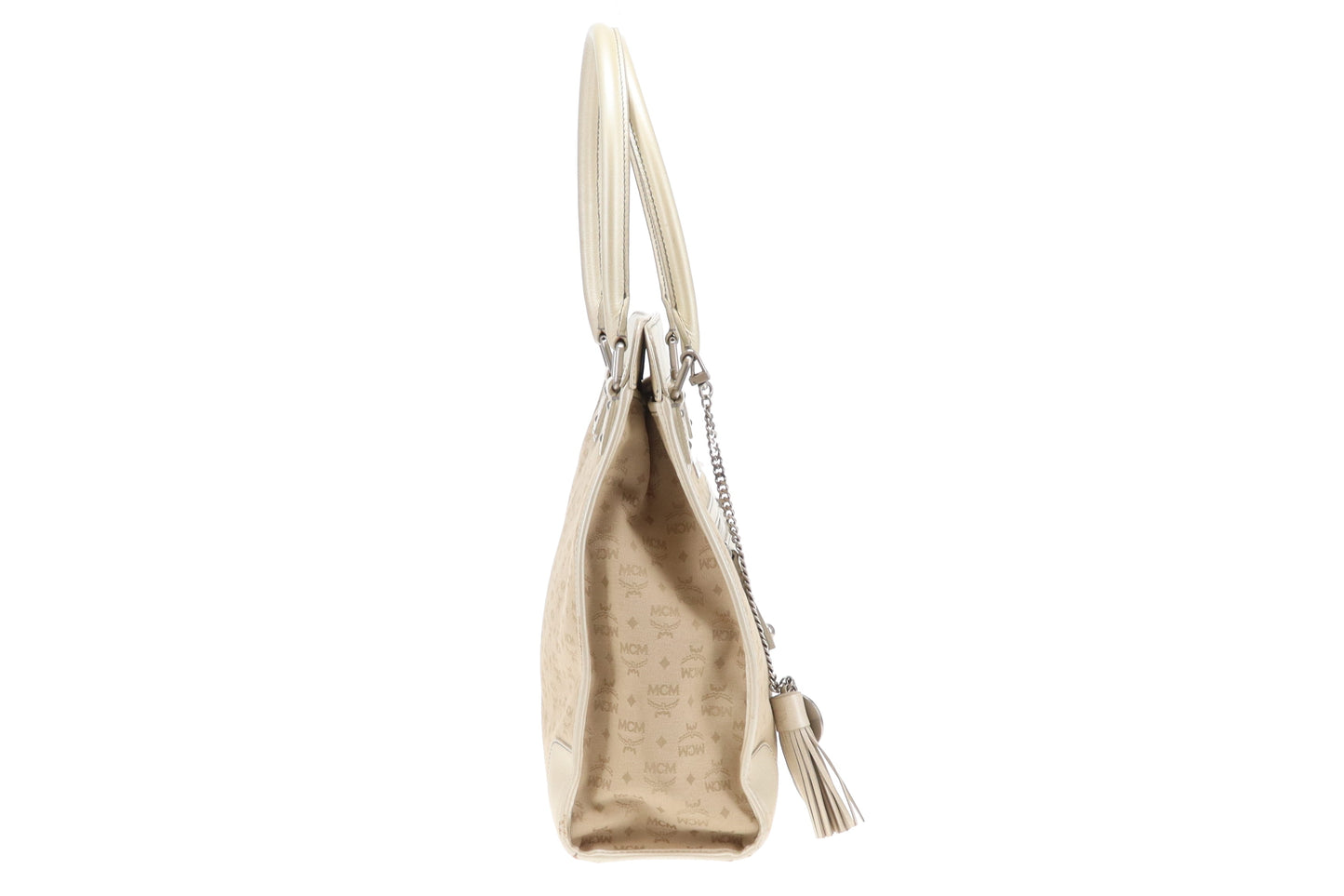 MCM Gold Leather & Canvas Tassel Tote