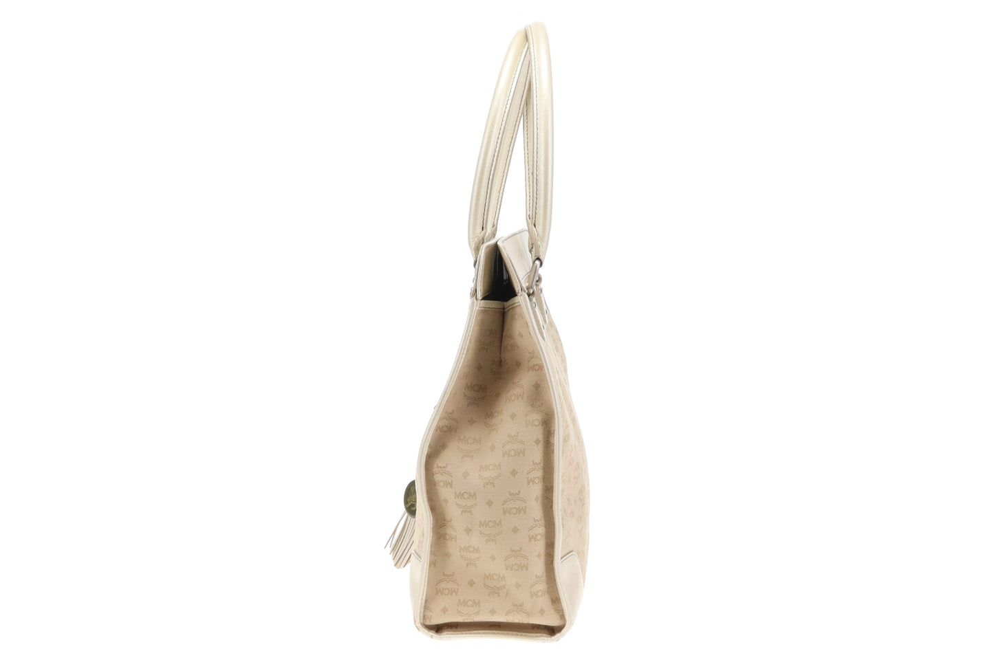 MCM Gold Leather & Canvas Tassel Tote
