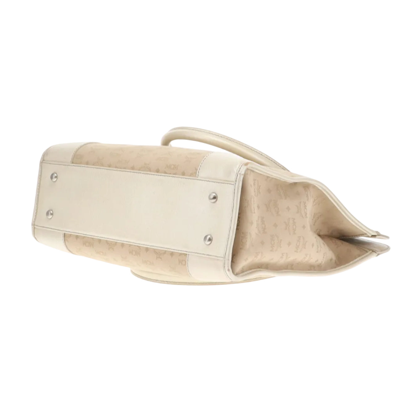 Sac cabas à pompon en cuir et toile dorés MCM