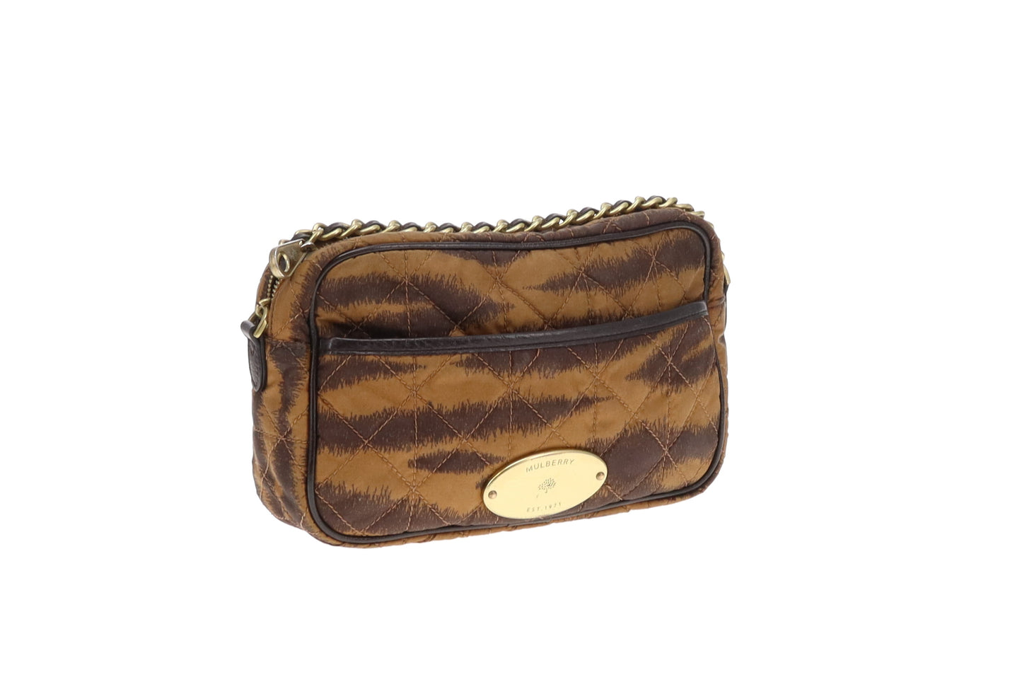 Mulberry Rosie Zipped Satchel Camera Bag in Tiger Print Oak Quilted Nylon & Calfskin