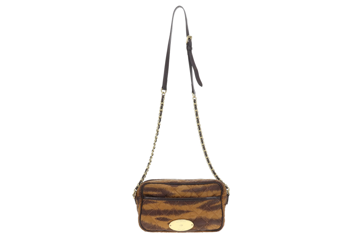 Mulberry Rosie Zipped Satchel Camera Bag in Tiger Print Oak Quilted Nylon & Calfskin