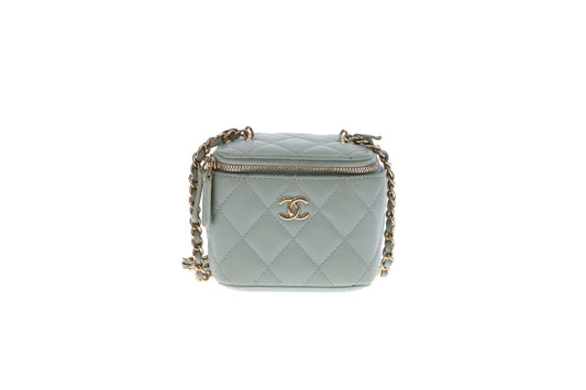 Chanel Vanity Mini Duck Egg Blue Caviar CC Chain Detail 2021