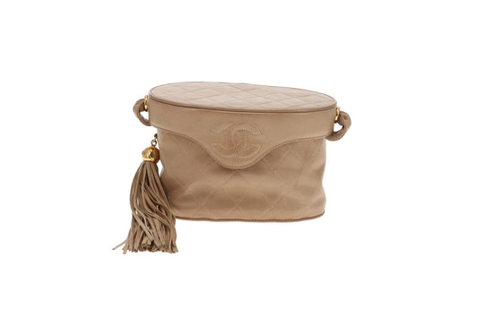 Chanel Tassel Vanity Bag Beige Quilted Lambskin Vintage