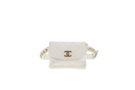 Chanel White Cross Stitch Vintage Waist Bag