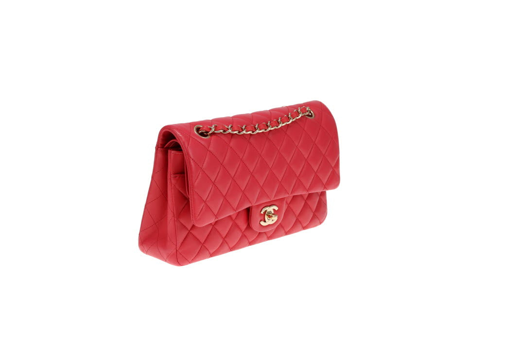 Chanel Classic Double Flap Medium Raspberry Lambskin GHW 2018