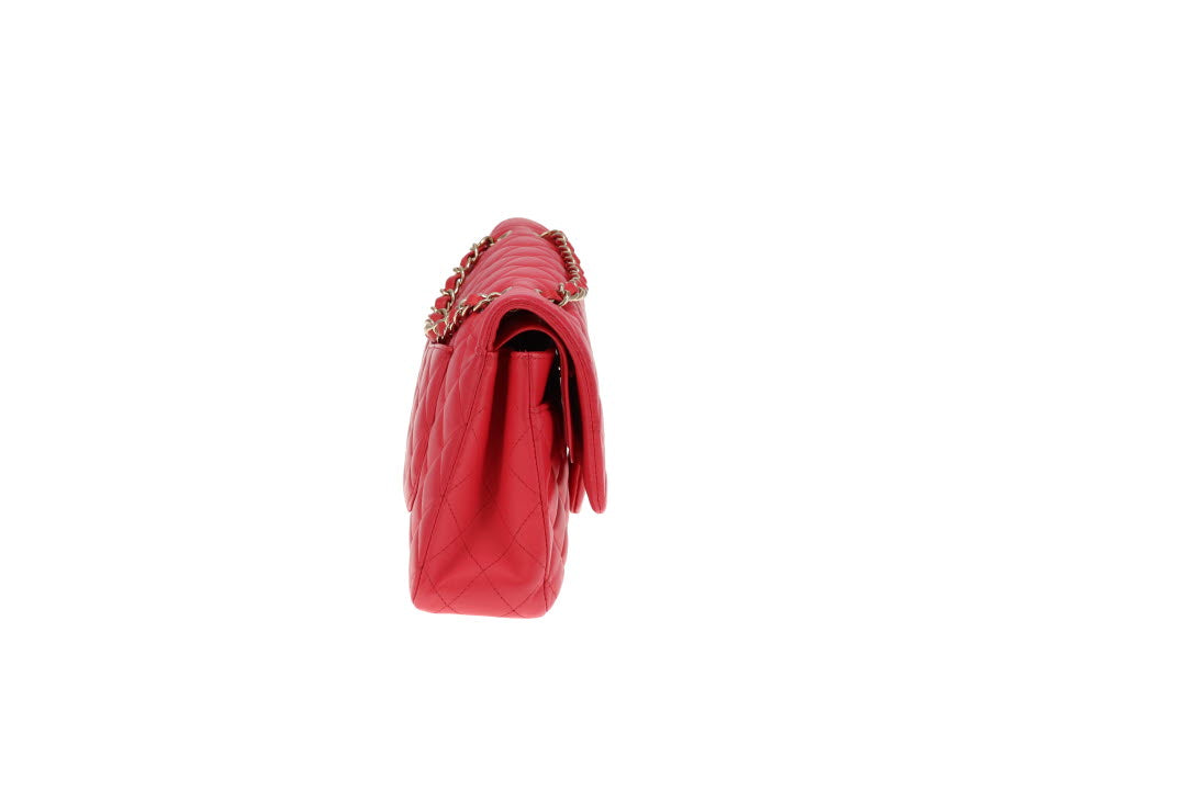 Chanel Classic Double Flap Medium Raspberry Lambskin GHW 2018