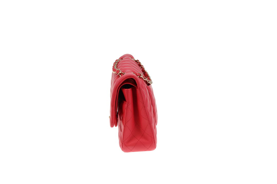 Chanel Classic Double Flap Medium Raspberry Lambskin GHW 2018