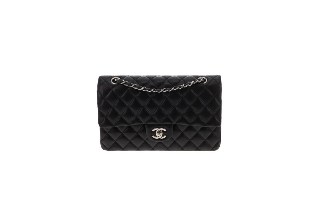 Chanel Classic Double Flap Lambskin Black Vintage With Silver Hardware 2008/09