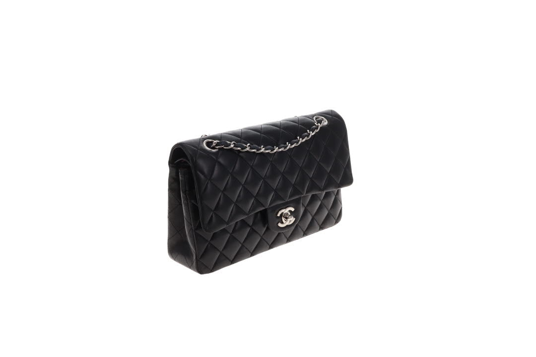 Chanel Classic Double Flap Lambskin Black Vintage With Silver Hardware 2008/09