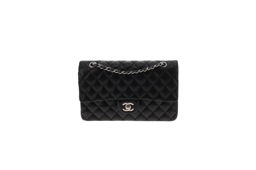 Chanel Classic Double Flap Lambskin Black Vintage With Silver Hardware 2008/09