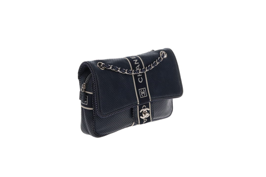 Chanel Sport Ligne Flap Bag Navy Blue Perforated Leather 2004/05