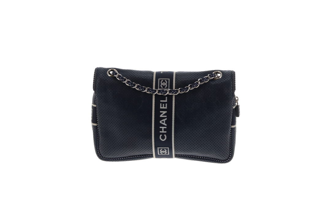 Chanel Sport Ligne Flap Bag Navy Blue Perforated Leather 2004/05